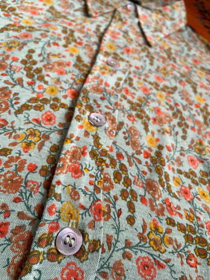 Vintage 1970s Green Floral Dagger Collar Shirt
