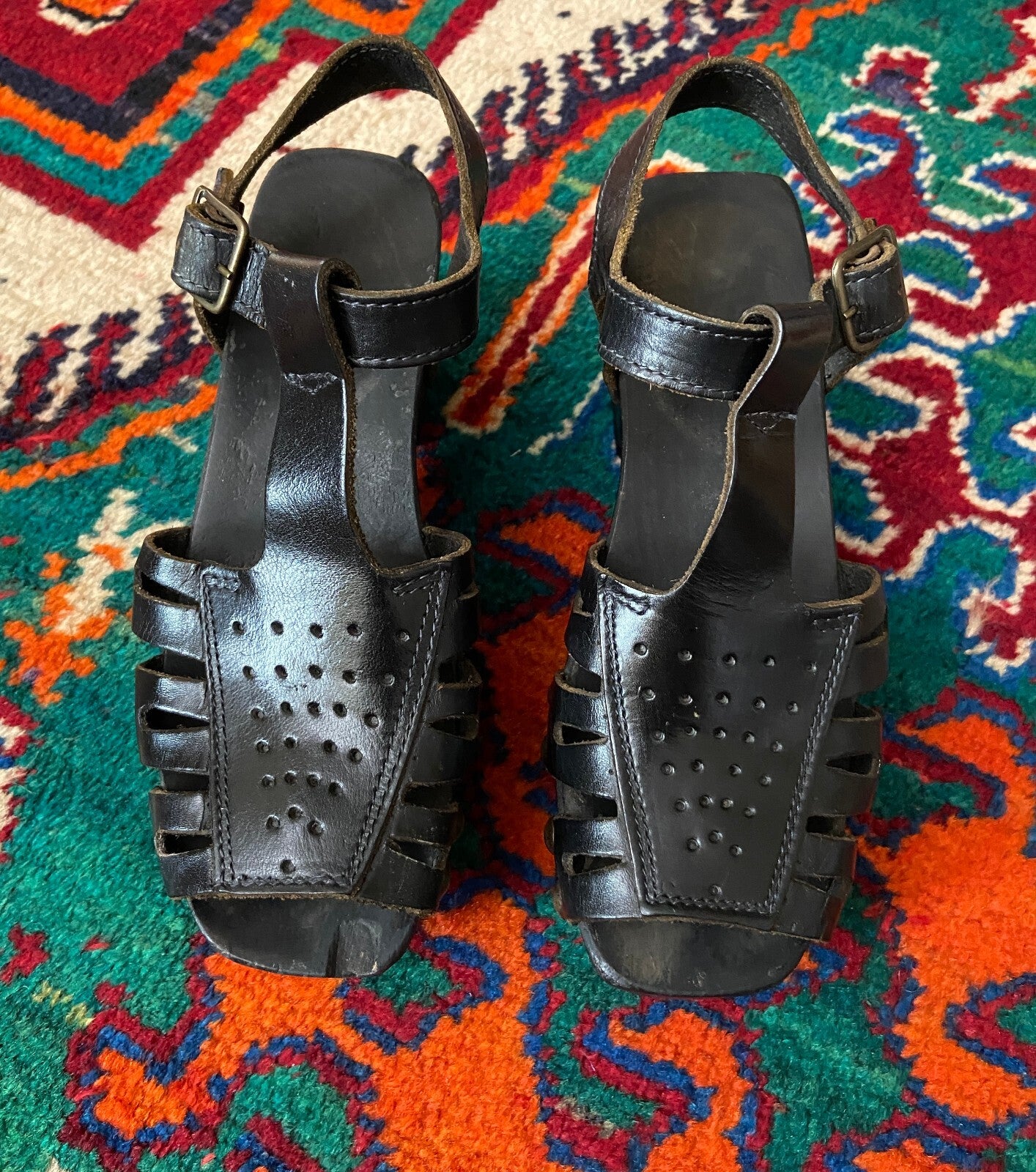 Vintage 1970s Black Studded Clog Sandals UK 3 - 3.5