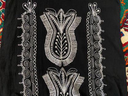 Vintage 1970s Black & Silver Embroidered Kaftan