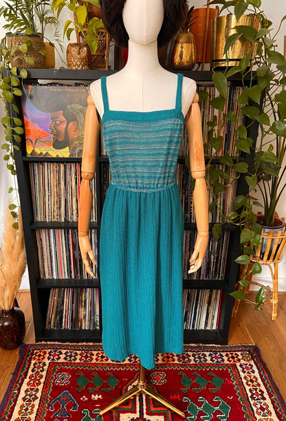 Vintage 1970s Green Knitted Strappy Dress