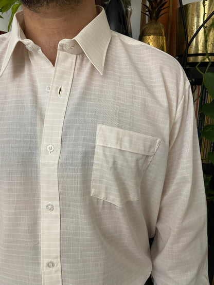 Vintage 1970s Beige Striped Deadstock Shirt
