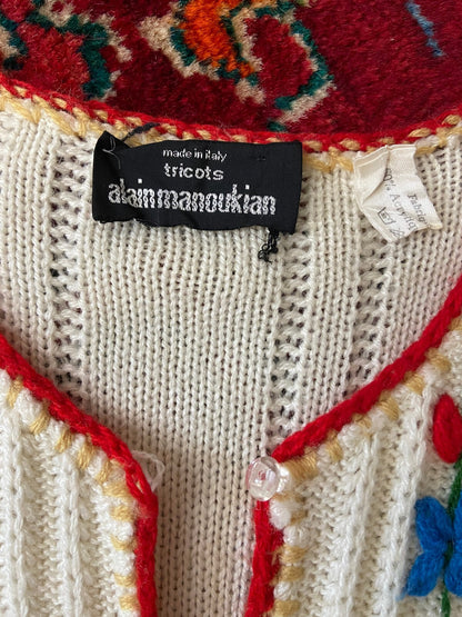 Vintage 1980s Cream Embroidered Folk Cardigan