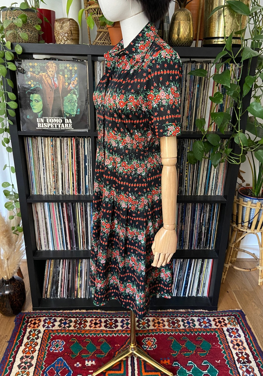 Vintage 1980s Japanese Floral Print Shirt Dress