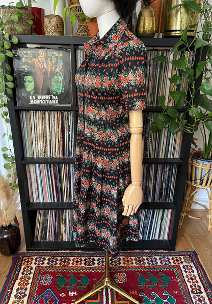 Vintage 1980s Japanese Floral Print Shirt Dress