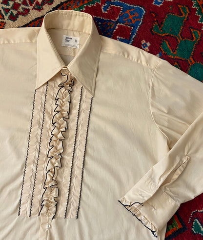 Vintage 1970s Beige After Six Ruffle Shirt