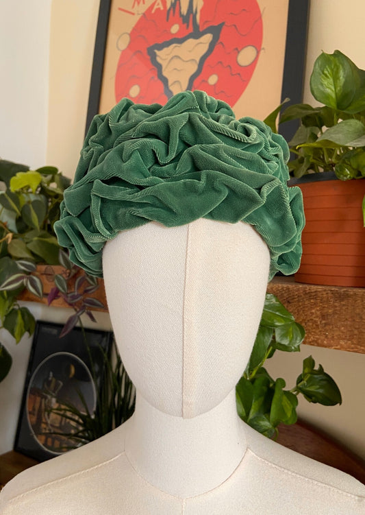 Vintage 1960s Green Velvet Turban Hat