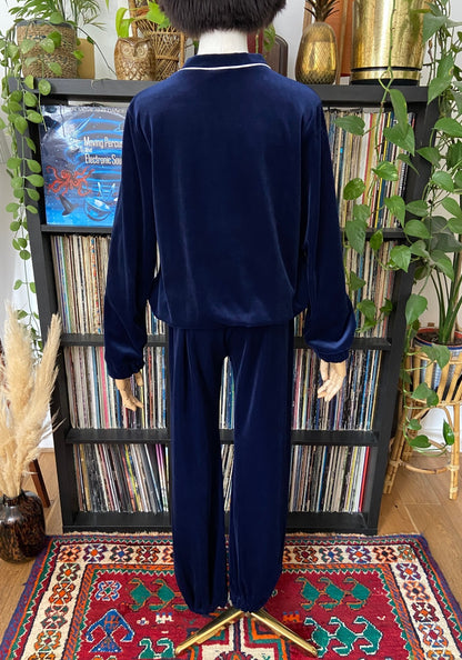 Vintage 1970s Navy Velour Two-Piece Tracksuit