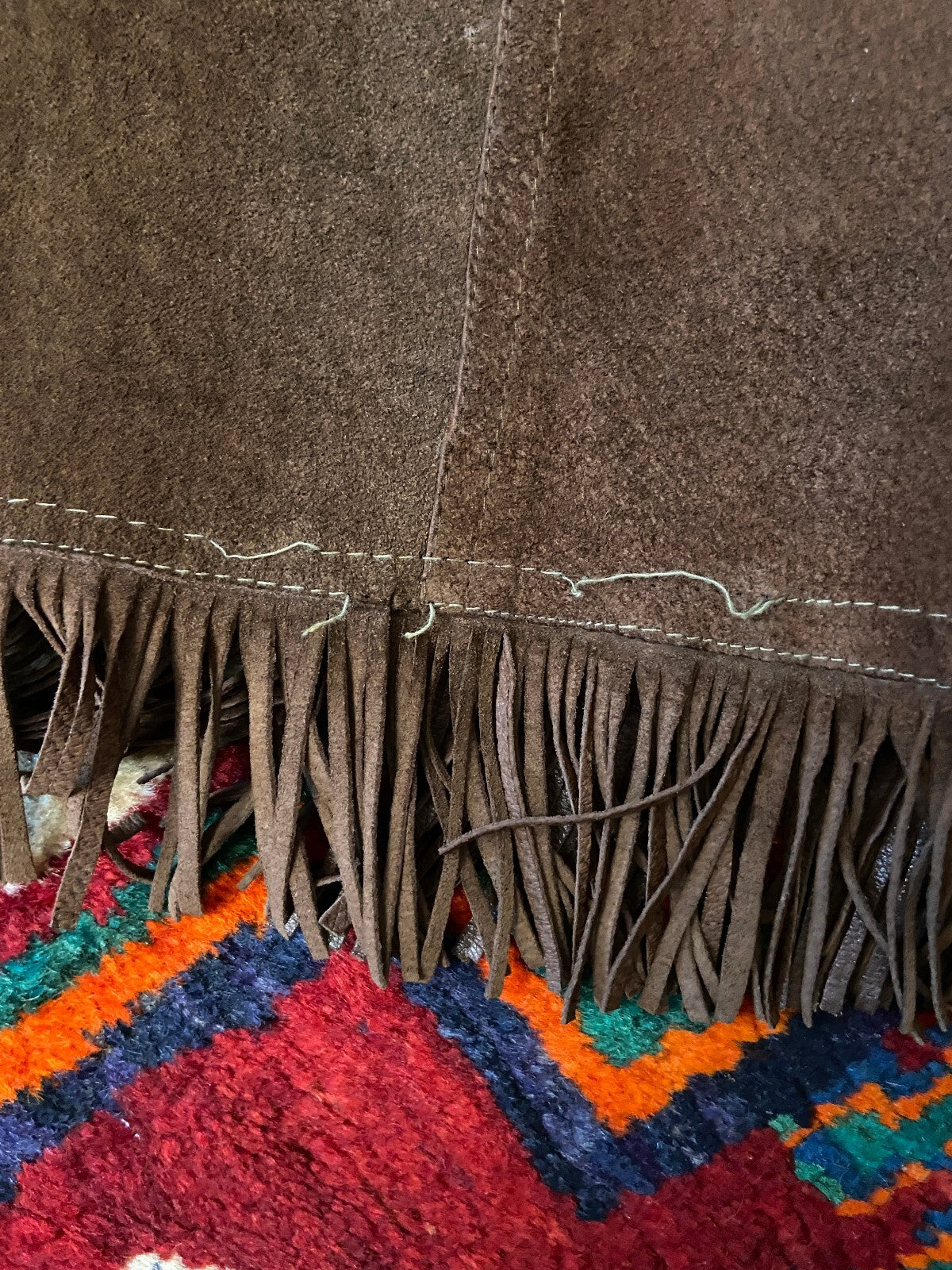 Vintage 1970s Brown Suede Fringed Lace Up Dress