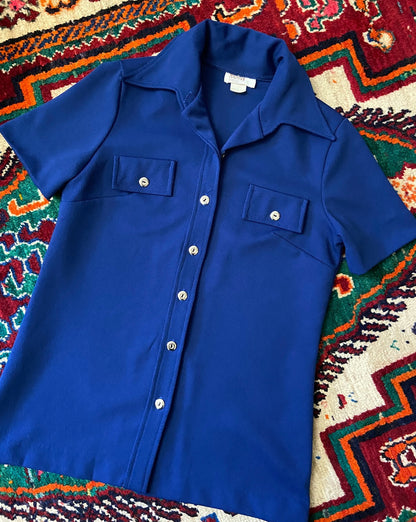 Vintage 1970s Navy Dagger Collar Shirt
