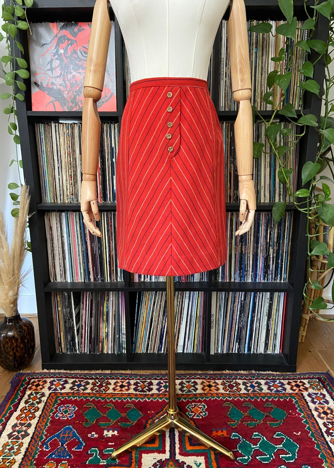 Vintage 1970s Red Pinstripe Skirt