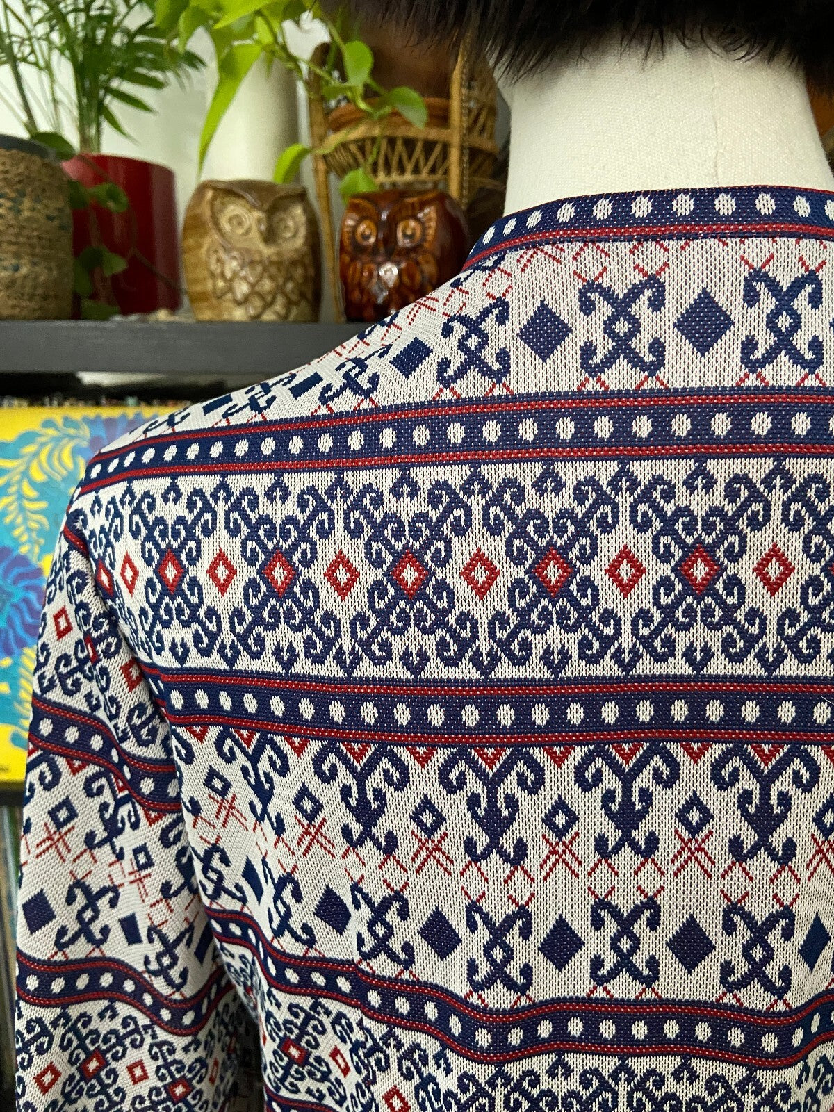 Vintage 1970s Folk Knit Drop Waist Dress