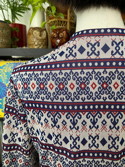 Vintage 1970s Folk Knit Drop Waist Dress