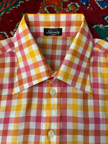 Vintage 1970s Pink & Yellow Deadstock Dagger Collar Shirt