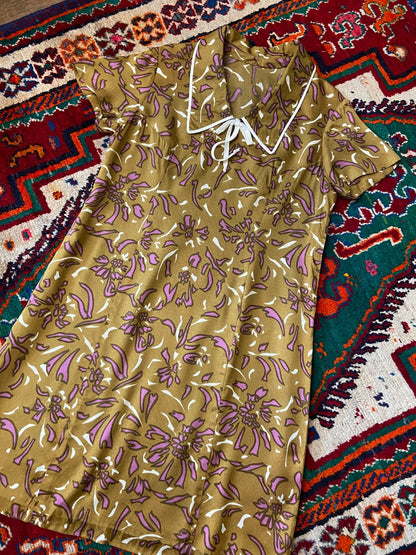 Vintage 1970s Ochre Collared Dress