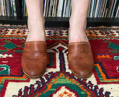Vintage 1970s Brown Leather Mules UK 4