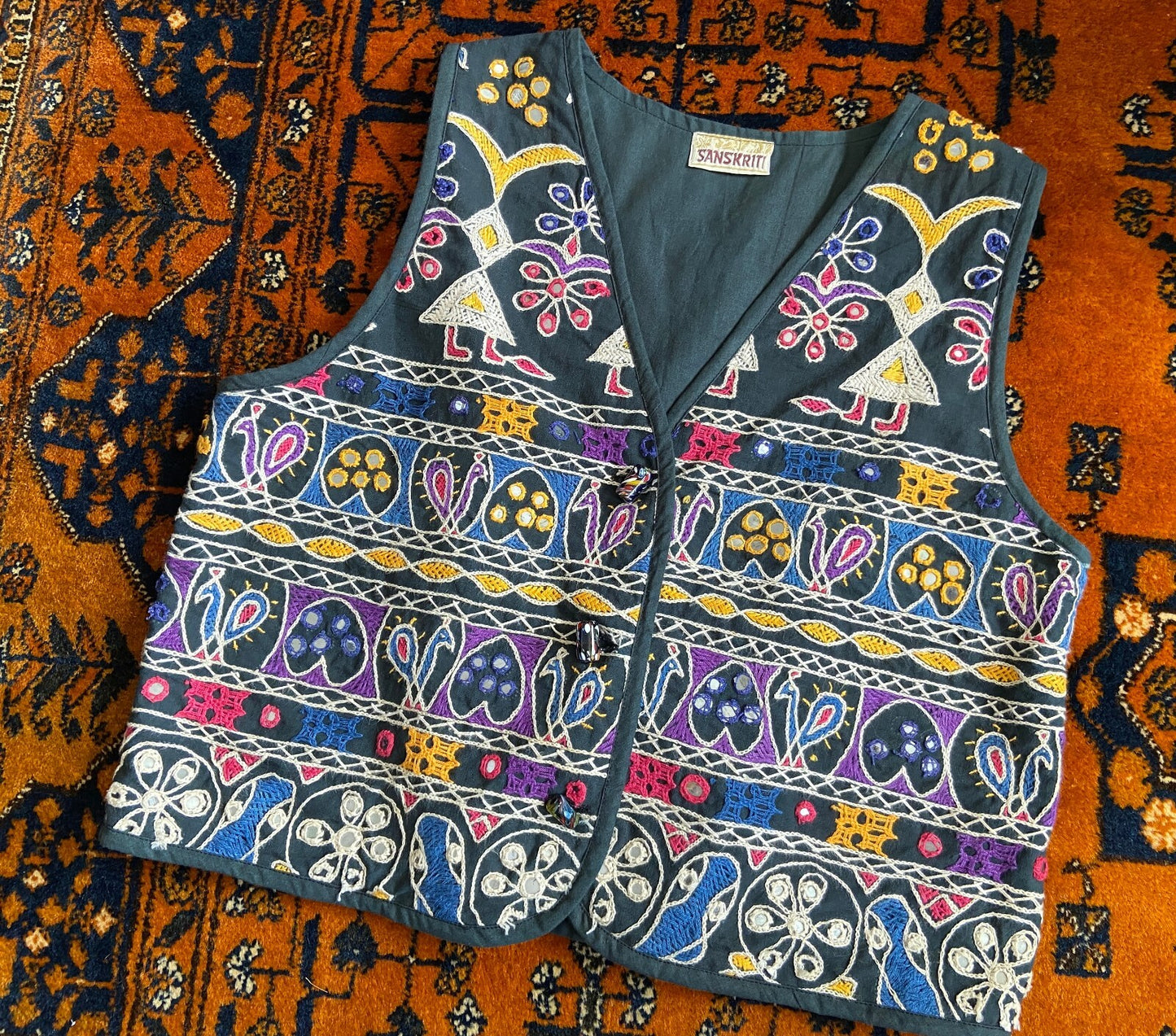 Vintage Indian Embroidered Hippie Waistcoat