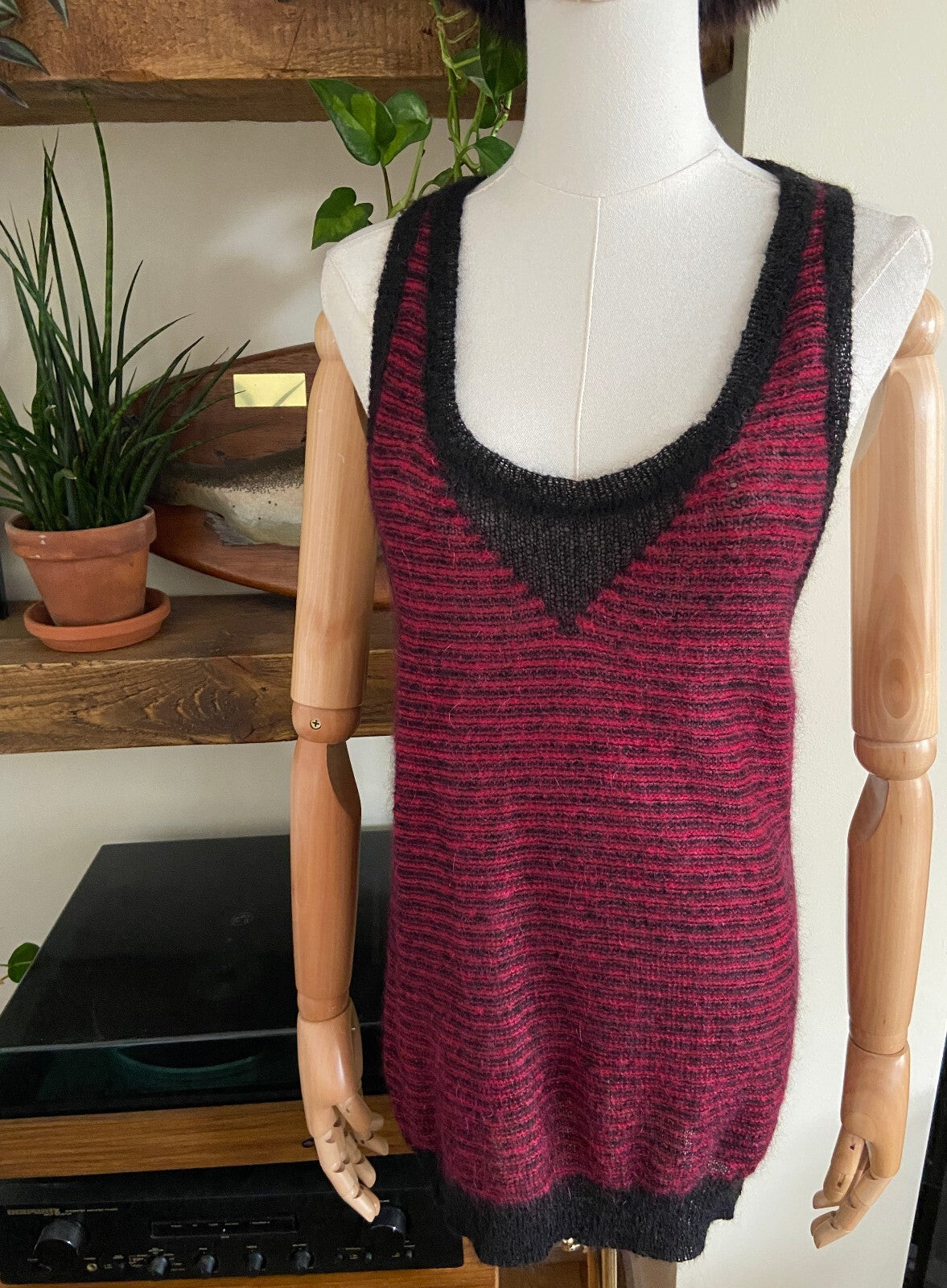 IRO Burgundy & Black Stripe Mohair Tank Top