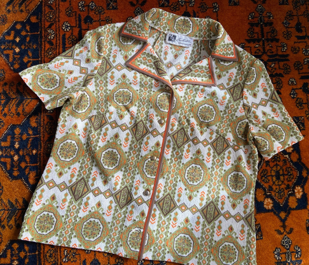 Vintage 1970s Short Sleeve Mosaic Print Shirt