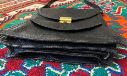 Vintage 1970s Black Leather Satchel Bag