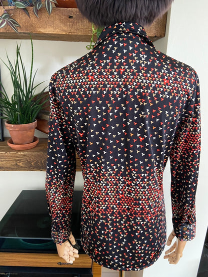 Vintage 1970s Black Printed Japanese Jersey Shirt