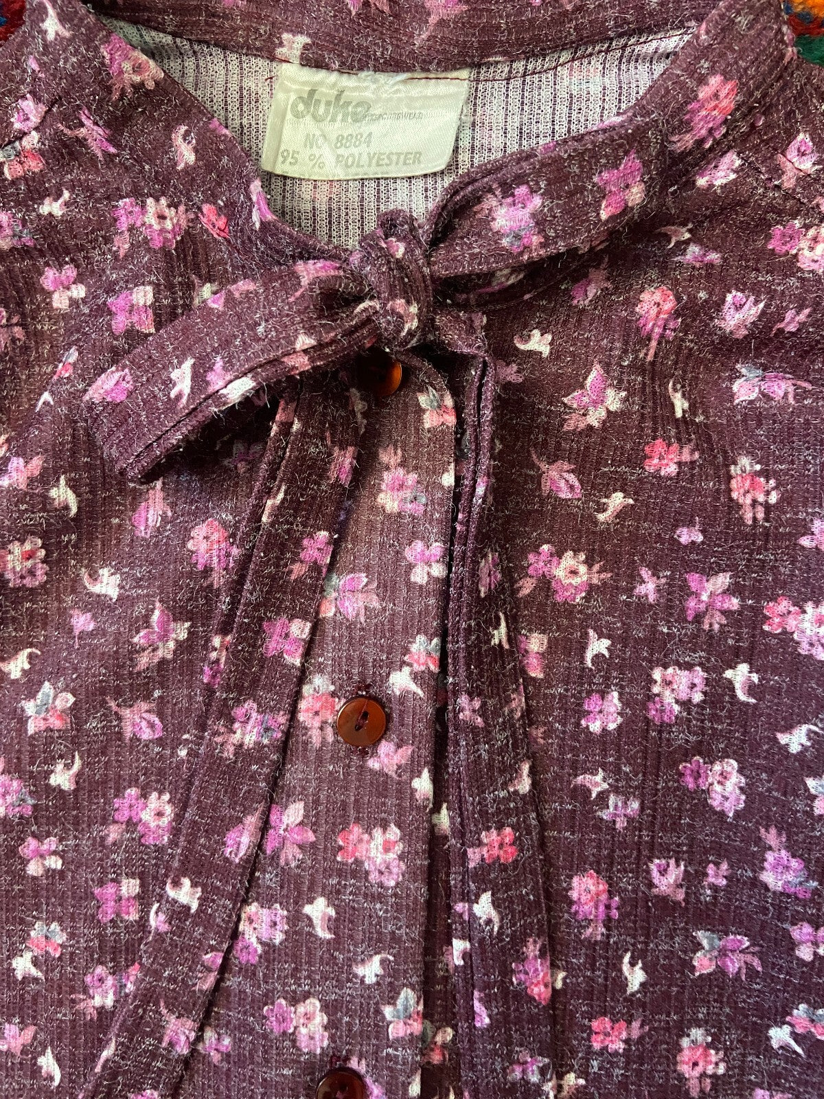 Vintage 1970s Purple Pussybow Blouse