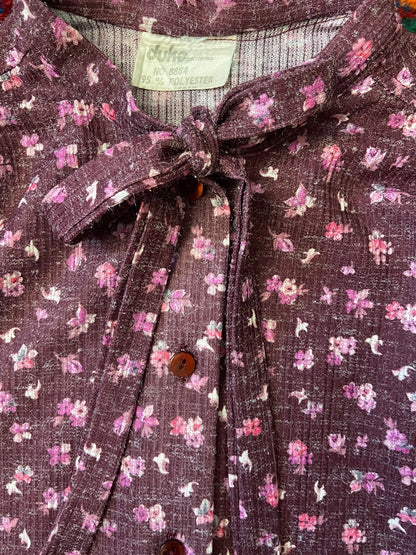 Vintage 1970s Purple Pussybow Blouse