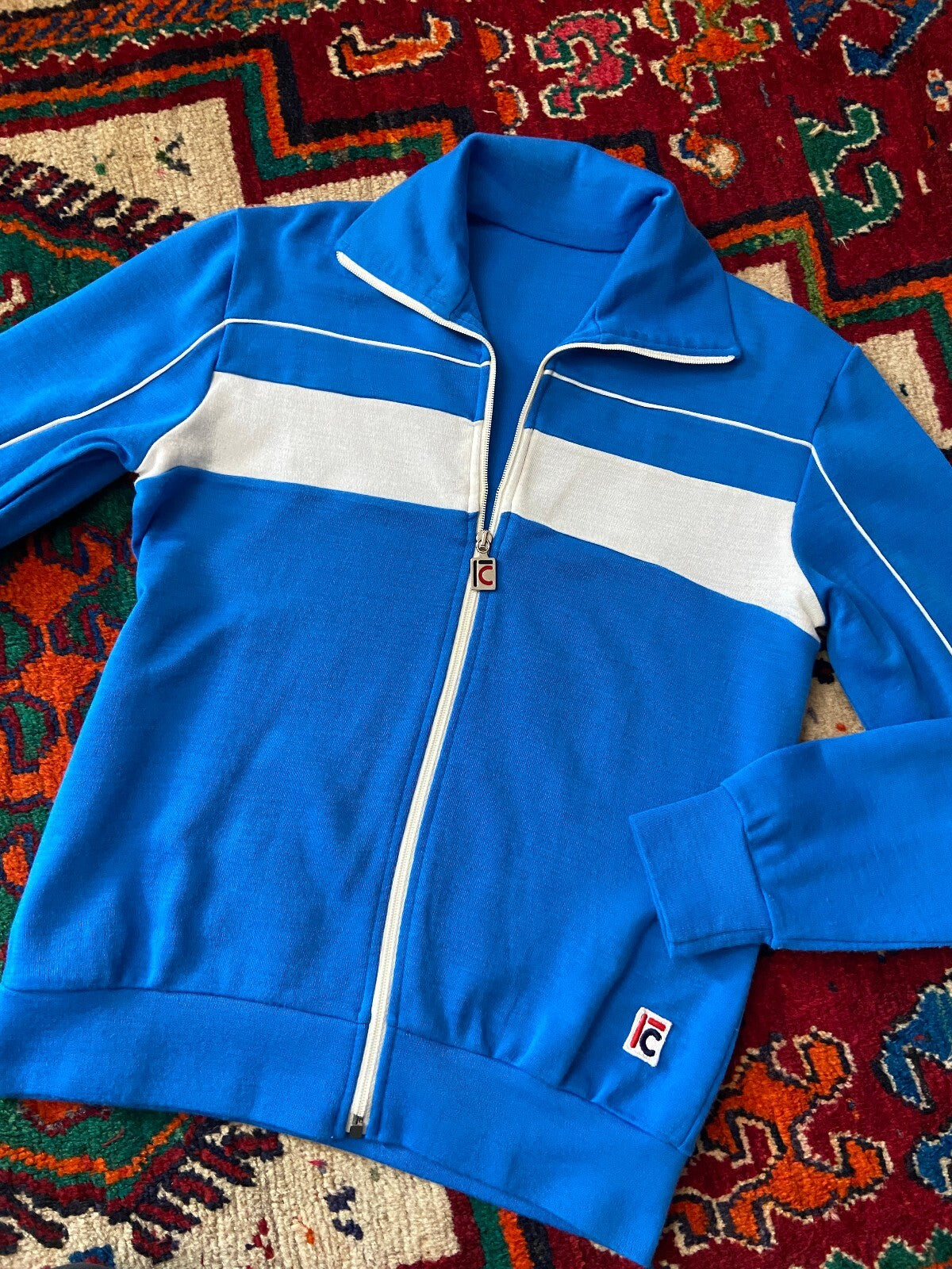 Vintage 1980s Blue & White Track Top