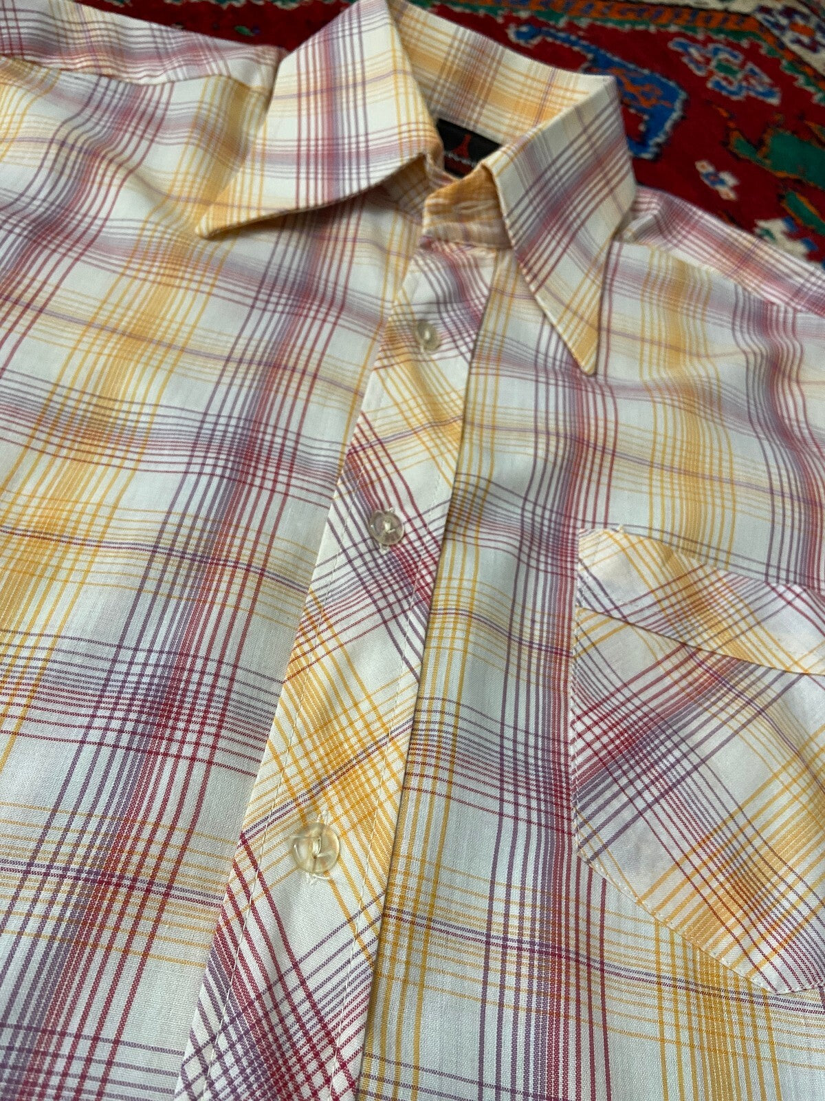 Vintage 1970s Pink & Yellow Dagger Collar Shirt