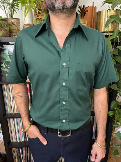 Vintage 1970s Forest Green Dagger Collar Shirt
