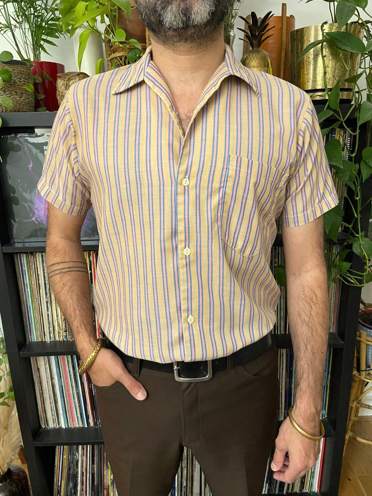Vintage 1970s Striped Camp Collar Shirt