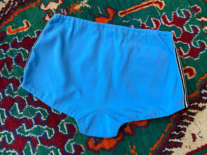 Vintage 1970s Pale Blue Stripe Trim Swim Shorts