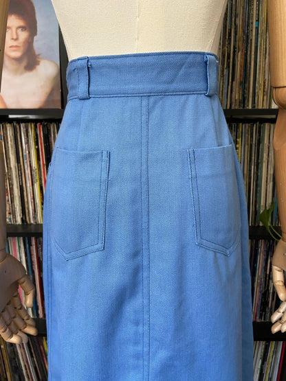 Vintage 1970s Blue A-Line Pocket Skirt