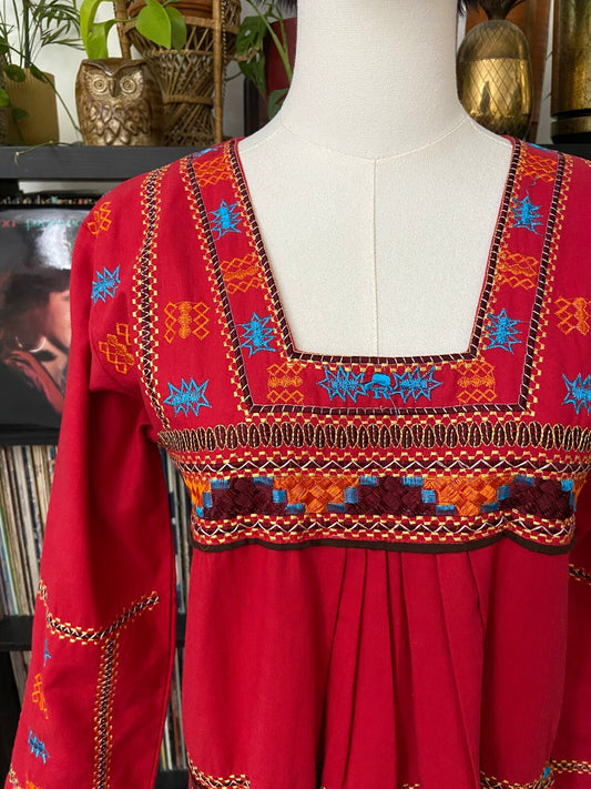 Vintage Red Embroidered Afghan Dress