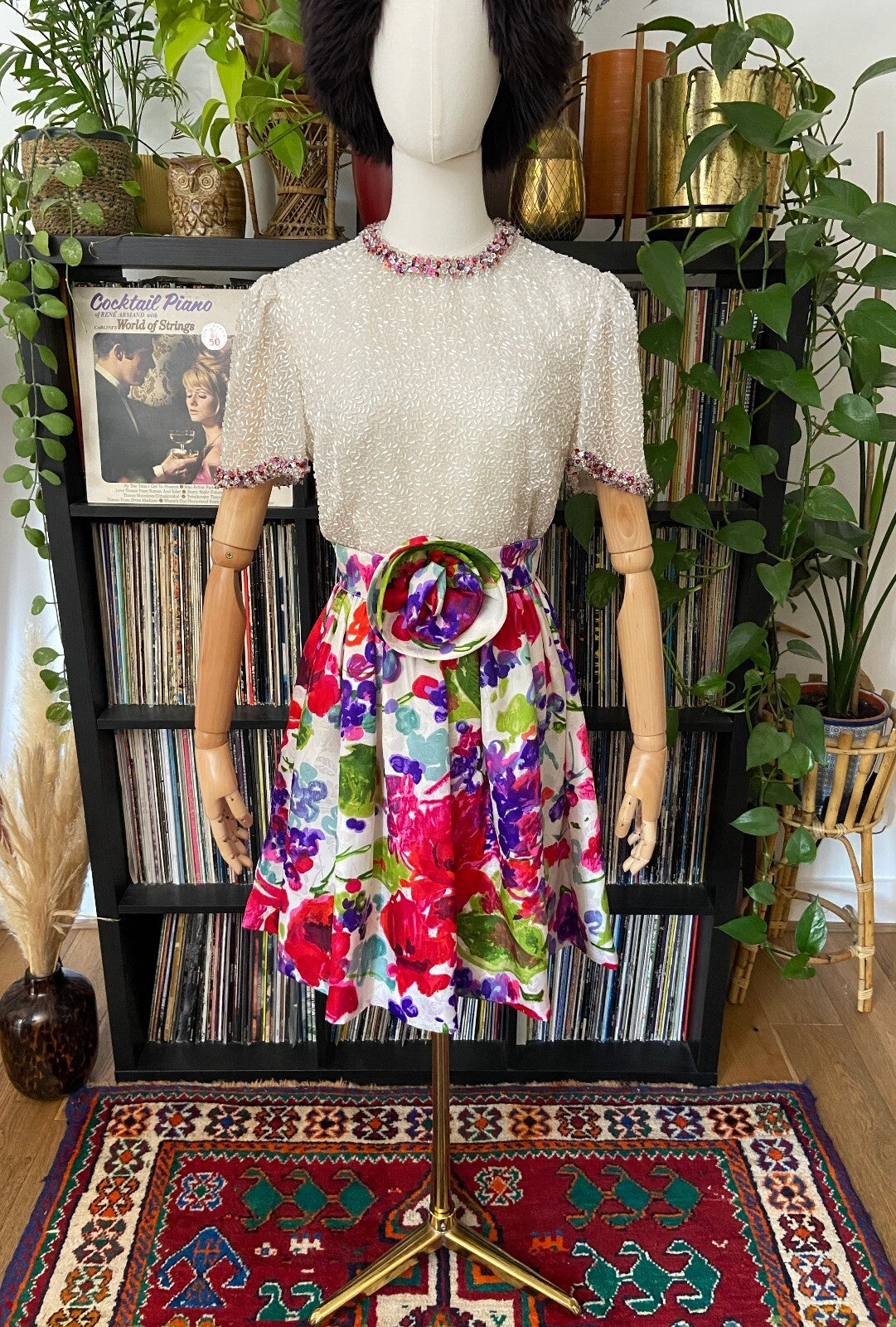 Vintage 1960s Beaded Floral Cocktail Dress