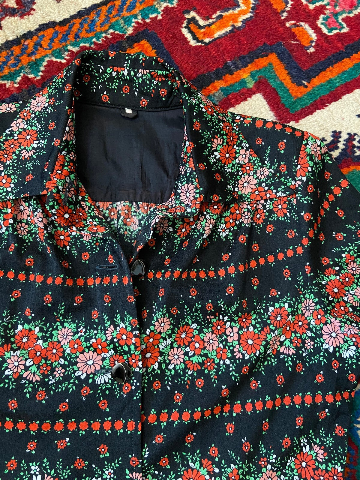 Vintage 1980s Japanese Floral Print Shirt Dress