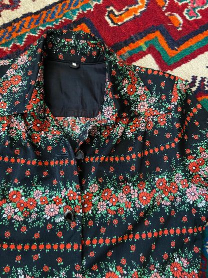 Vintage 1980s Japanese Floral Print Shirt Dress