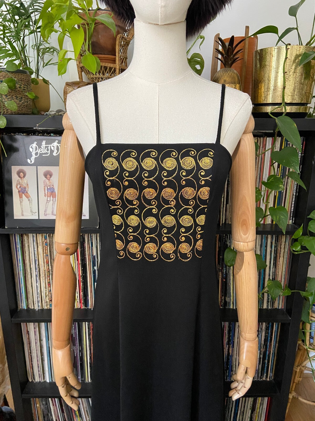 Vintage 1970s Gold Embroidered Sleeveless Maxi Dress