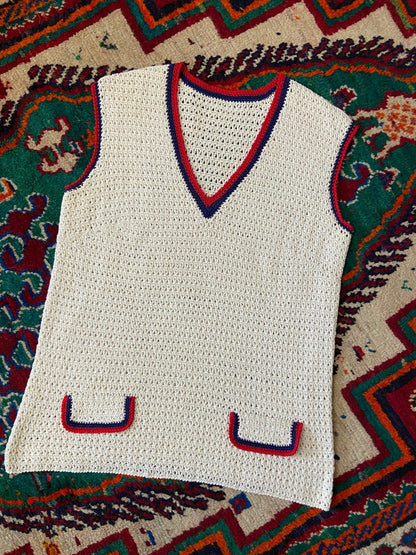 Vintage 1970s Cream Crochet Two Piece Mod Set