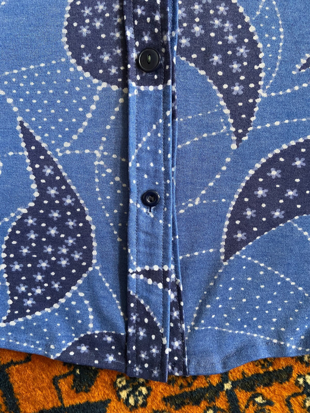 Vintage 1970s Blue Knit Dagger Collar Shirt