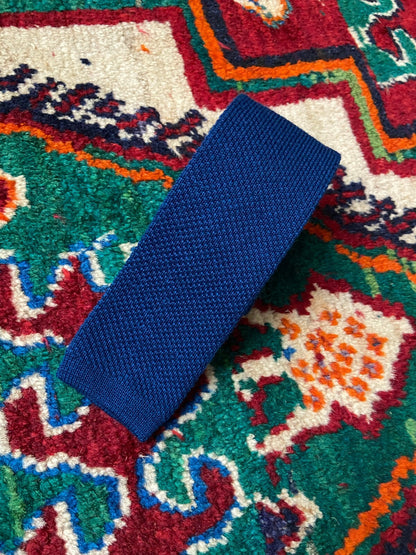 Vintage 1970s Blue Japanese Silk Woven Knit Tie