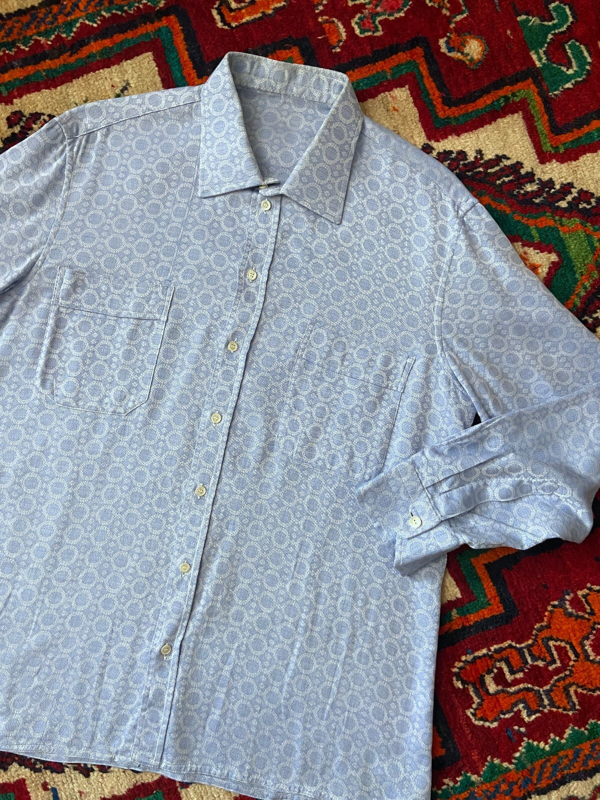 Vintage 1970s Pale Blue Woven Pattern Shirt