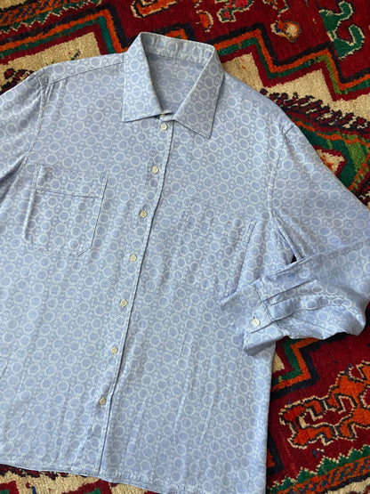 Vintage 1970s Pale Blue Woven Pattern Shirt