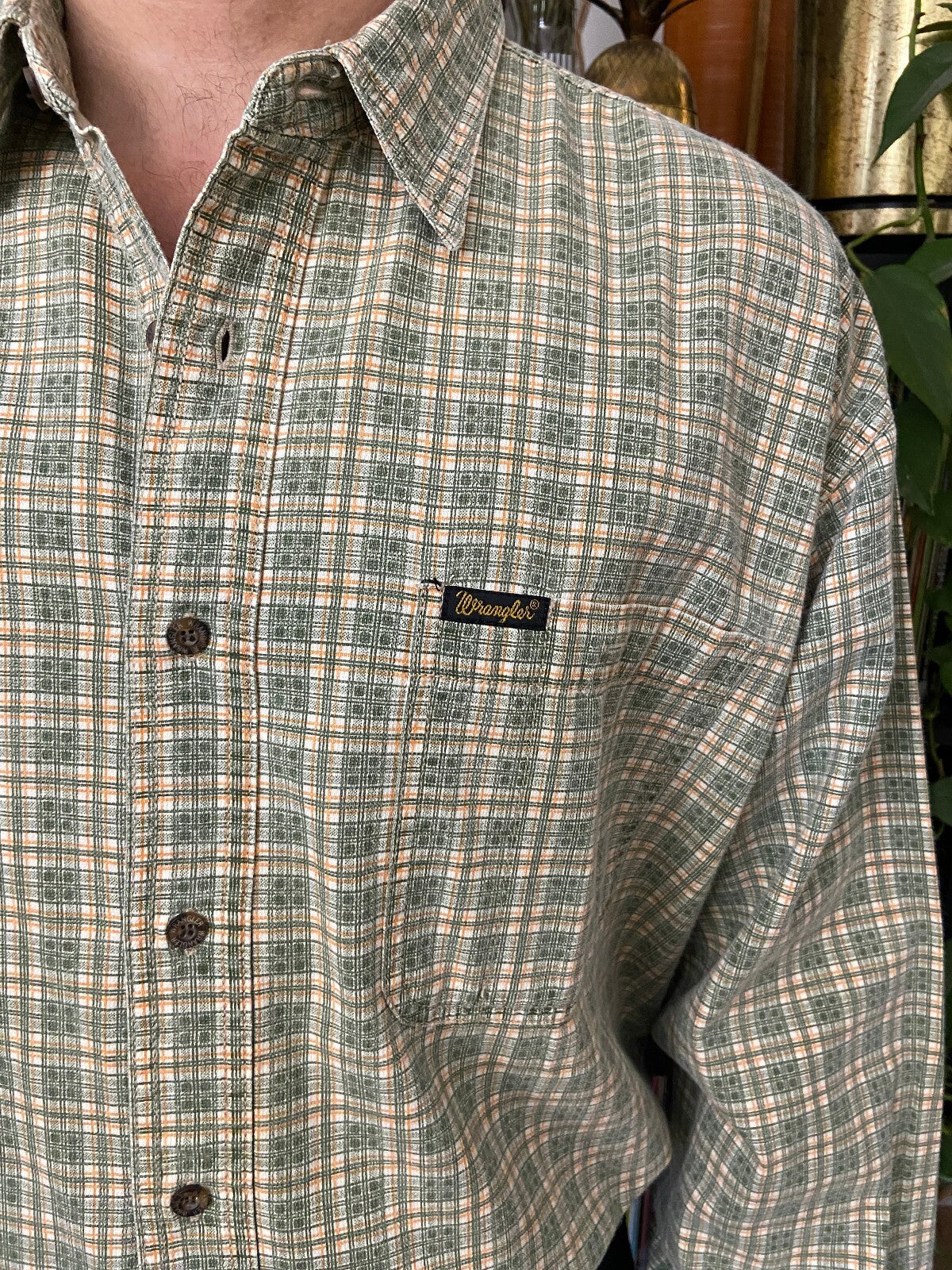 Vintage 90s Green Linen Wrangler Shirt