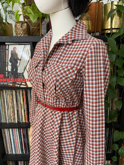 Vintage 1970s Red Check Shirt Dress