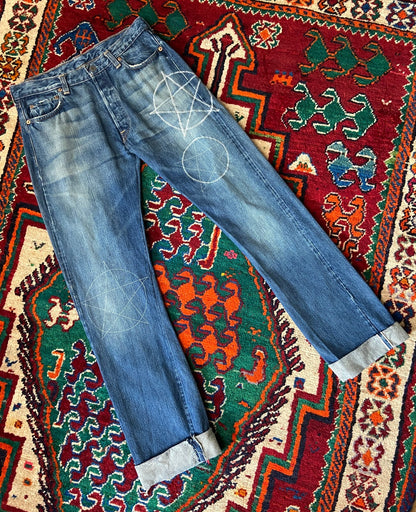 Rare Vintage 90s Levi's 66501 Big E Selvedge Pentagram Jeans W30/L29.5