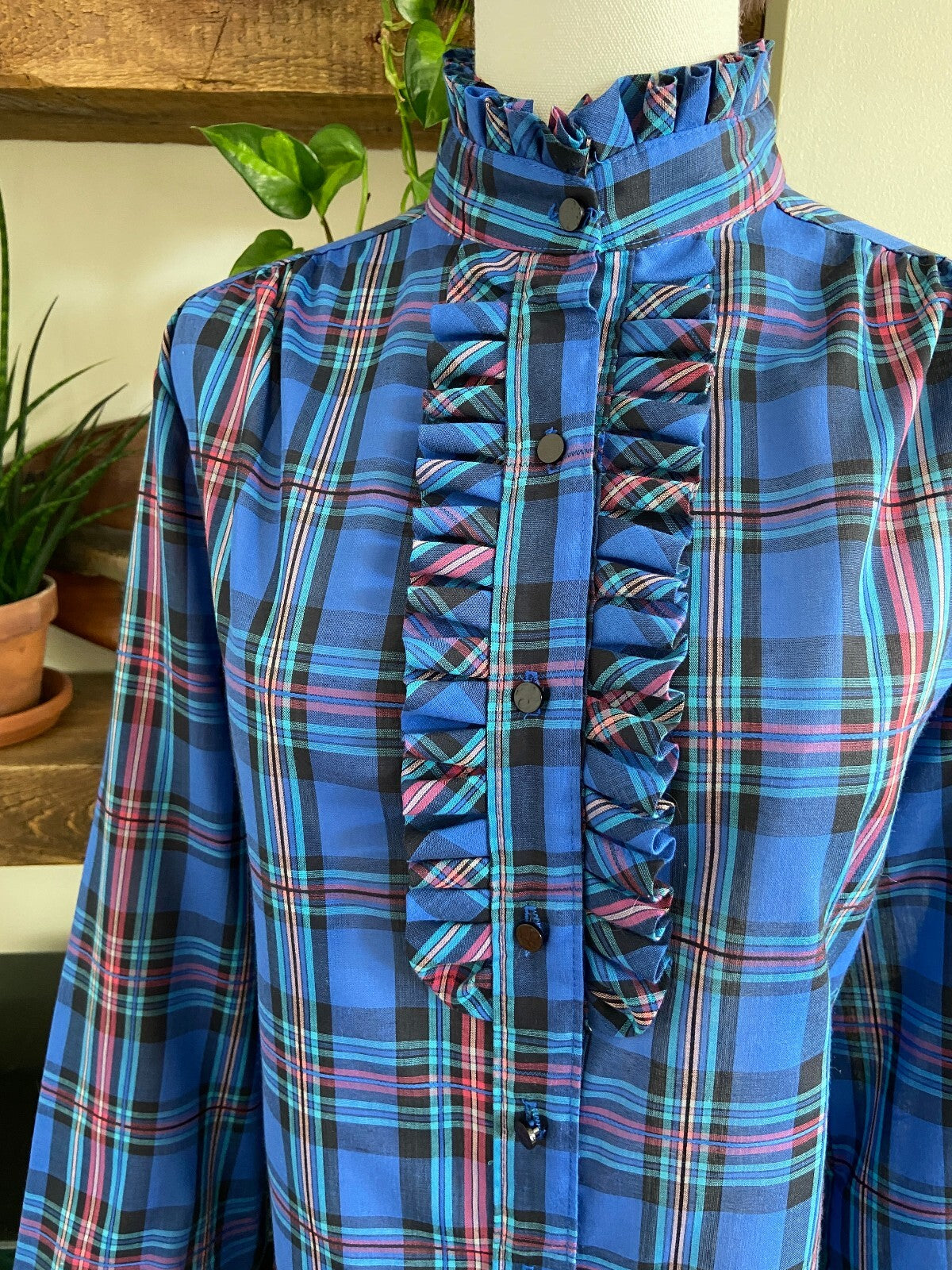 Vintage 1980s Blue Check Prairie Shirt