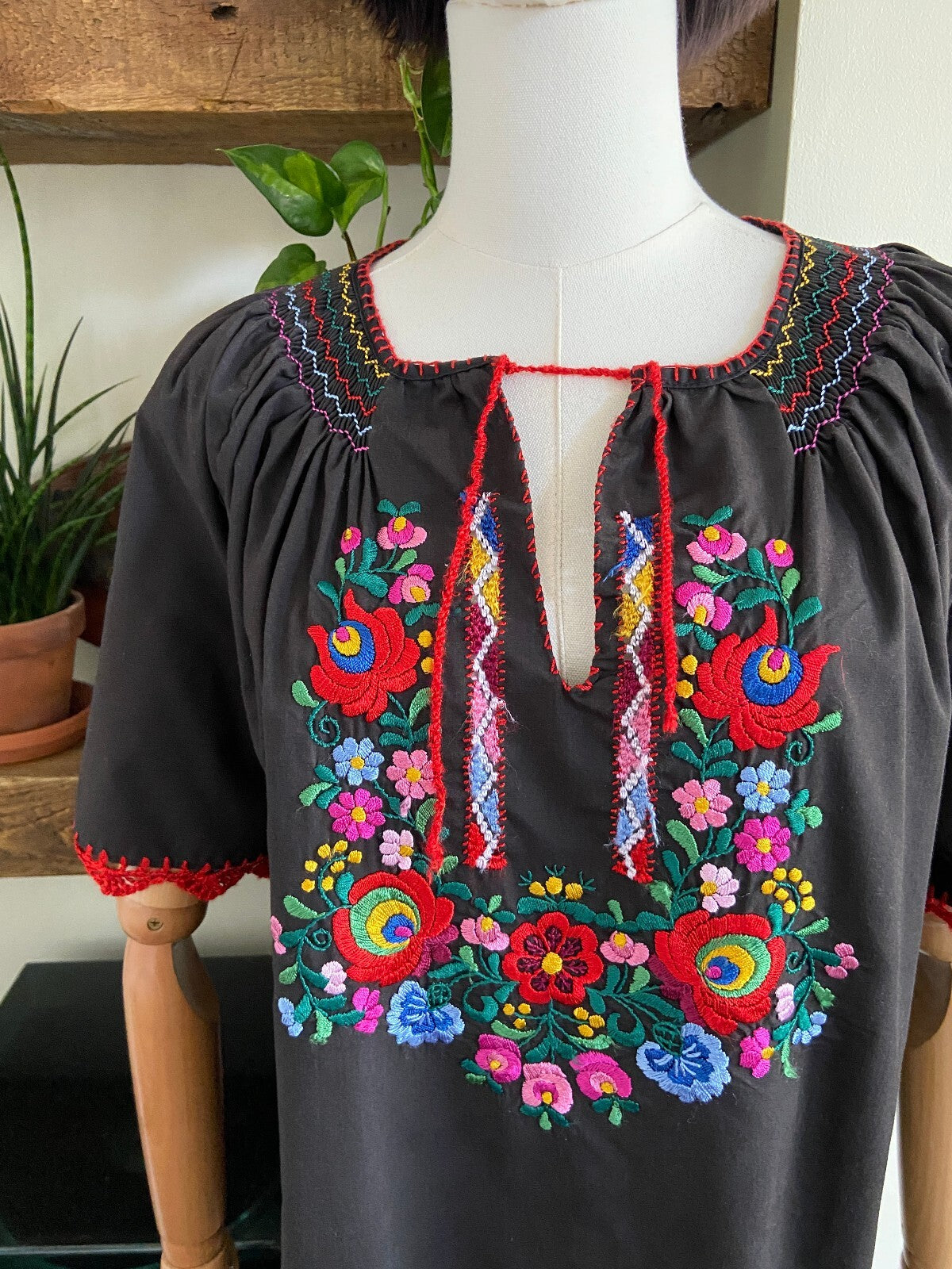 Vintage Black Hungarian Folk Blouse