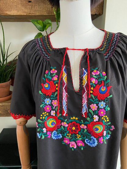 Vintage Black Hungarian Folk Blouse