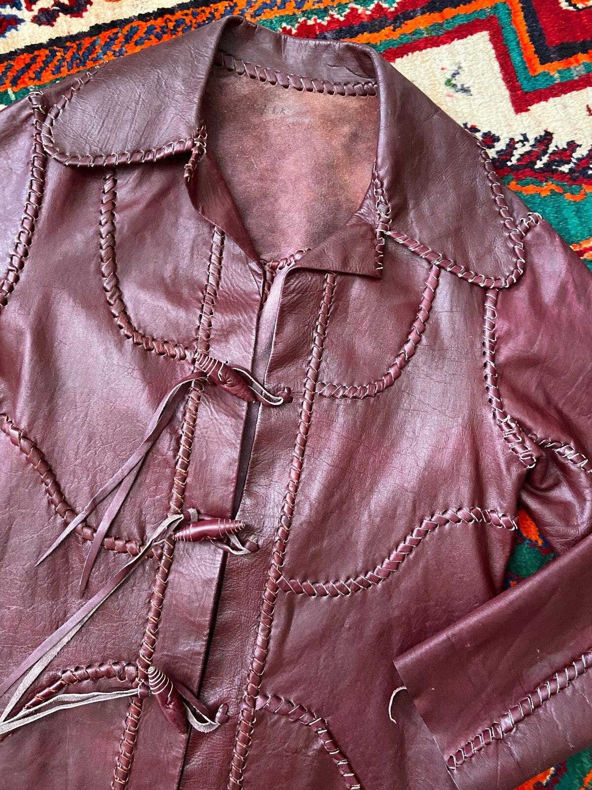 Vintage 1970s Burgundy Whipstitch Leather Jacket