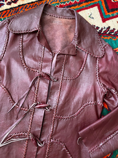 Vintage 1970s Burgundy Whipstitch Leather Jacket